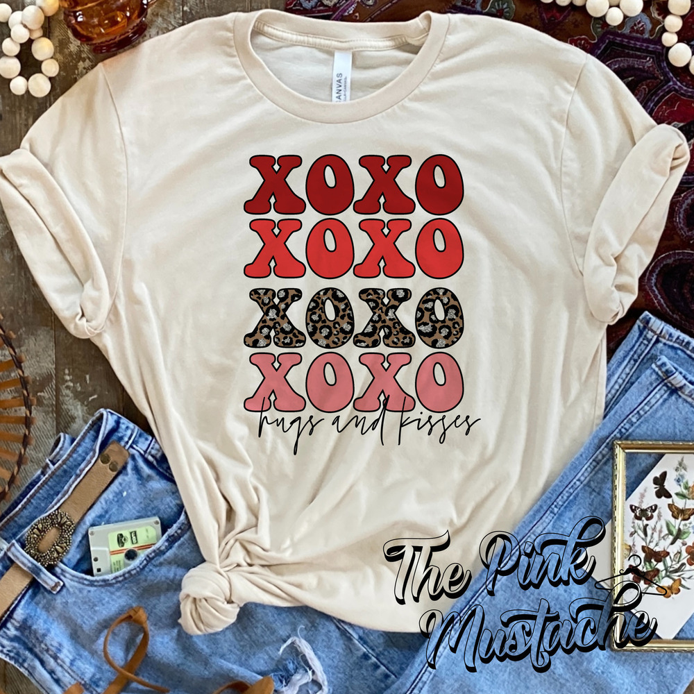 XOXO Stacked Hugs And Kisses Valentines Love Graphic T-Shirt